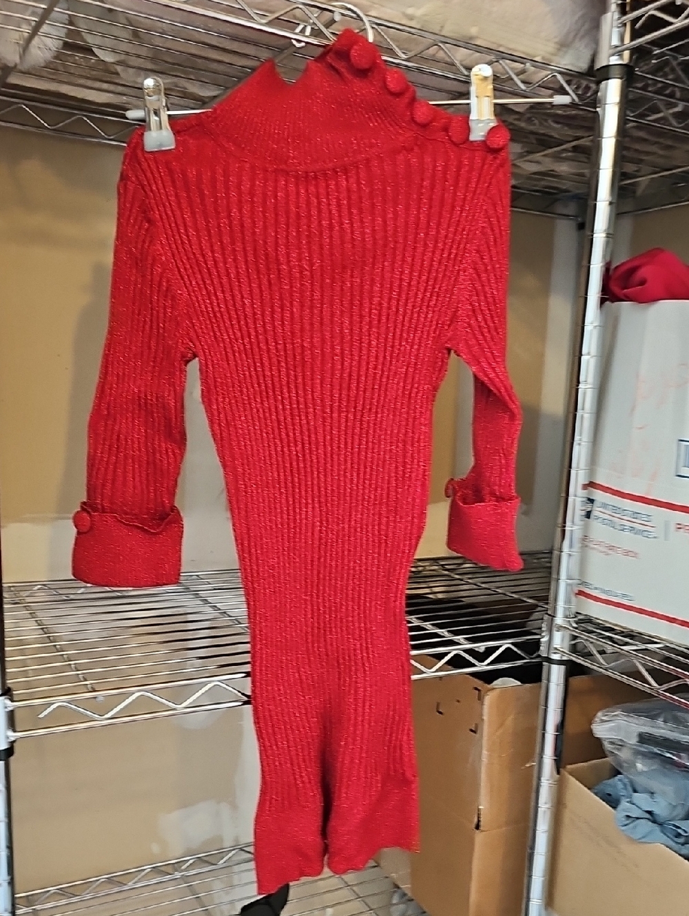 INC International Concepts Red Ribbed Cowl-Neck Sweater Small